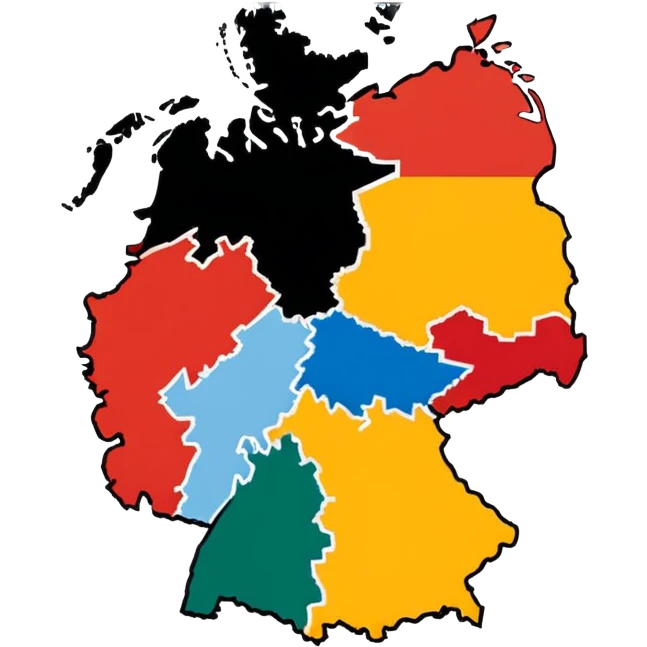 Germania divisa con mandiera in US sud-ovest, UK nord-ovest (Amburgo, Colonia), URSS est (Berlino Est, Dresda), France sud-ovest (Stoccarda, Friburgo) emoji