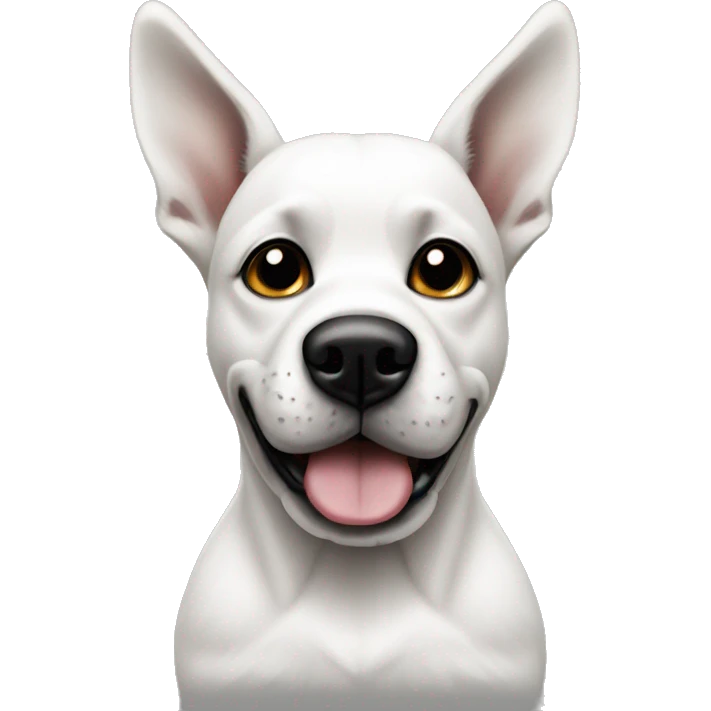 White Dog with black patches covering both eyes and standing up ears emoji
