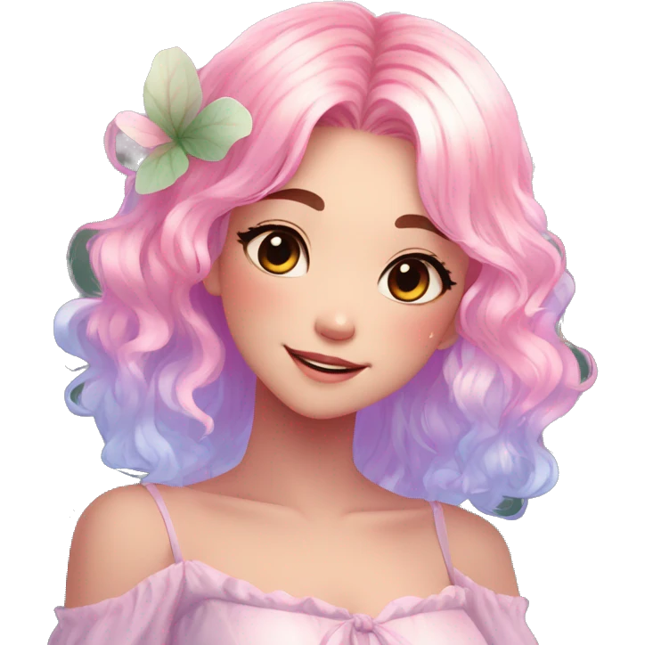 Gorgeous Beautiful Blushing Petite Colorful-Shiny-Pastel-Fairy-Anime-Girl with beautiful gradient pastel hair aesthetic emoji