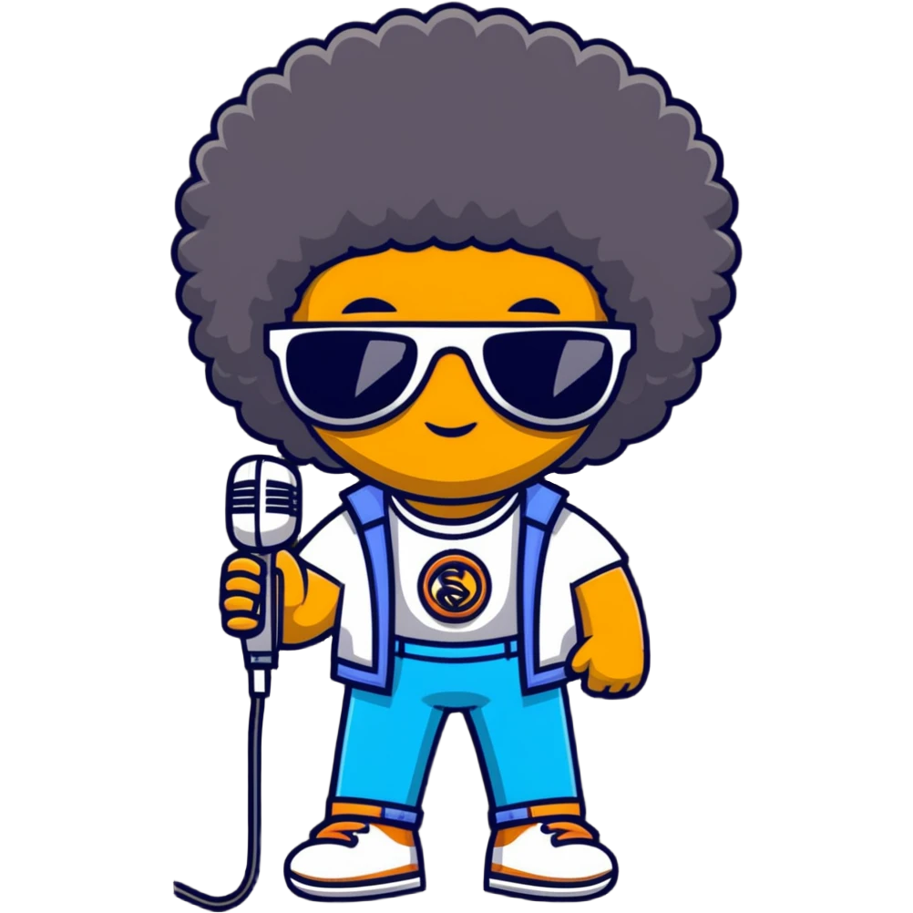 Mic with an afro and sun glasses and cord emoji