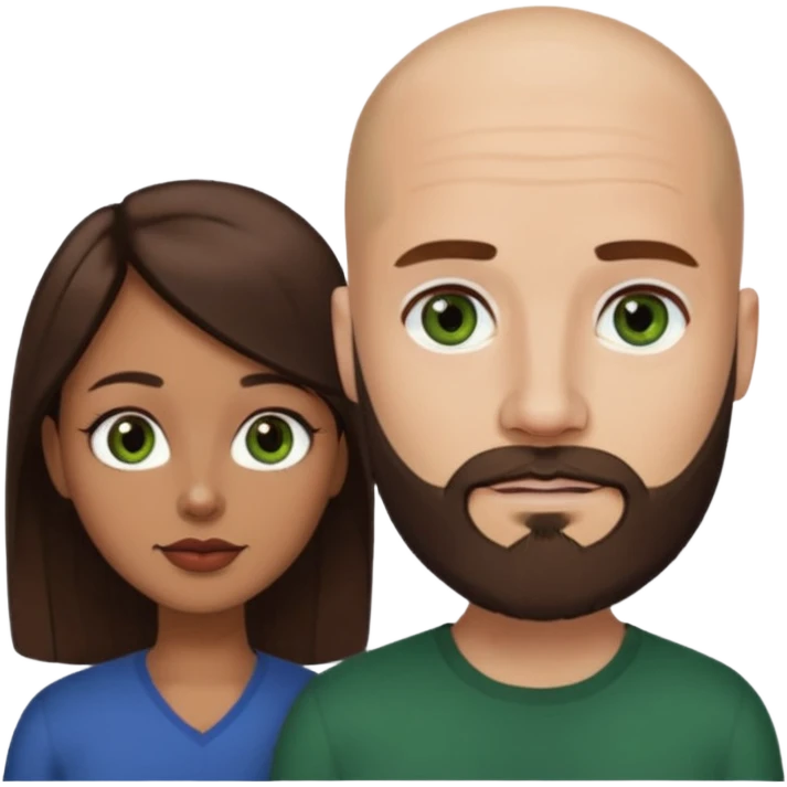 Man beard bald white dark green eyes, woman medium hair brown brown eyes latina  emoji