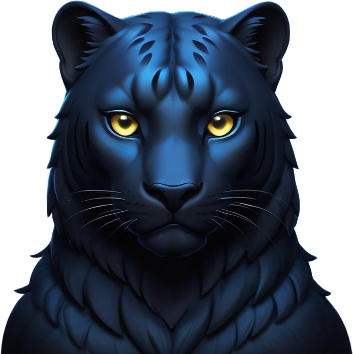 Cinematic Noble Panther Portrait Emoji, Poised and regal, with a sleek, muscular build draped in glossy, midnight-black fur and piercing, luminescent eyes, Simplified yet sharp and sophisticated features, highly detailed, glowing with a soft, mysterious glow, high shine, intelligent and enigmatic, stylized with an air of stealthy authority, focused and commanding, soft glowing outline, capturing the essence of a watchful and confident jungle guardian that appears ready to prowl out of the screen with effortless authority! emoji