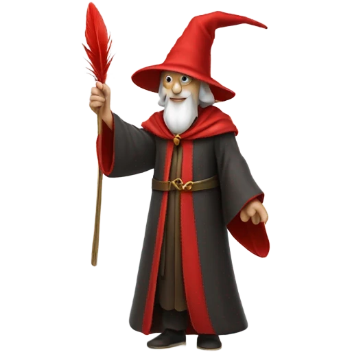 wizard holding a red feather emoji