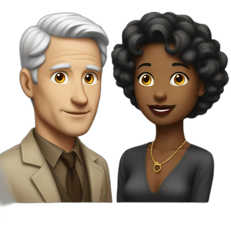 white man in late 50ties in love with younger-black-woman emoji