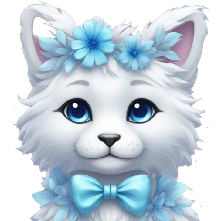 Anthro Cute Cool Kawaii gorgeous sparkly ethereal fantasy animal creature with blue eyes furry sona with flowers and bow tie beautiful aesthetic emoji