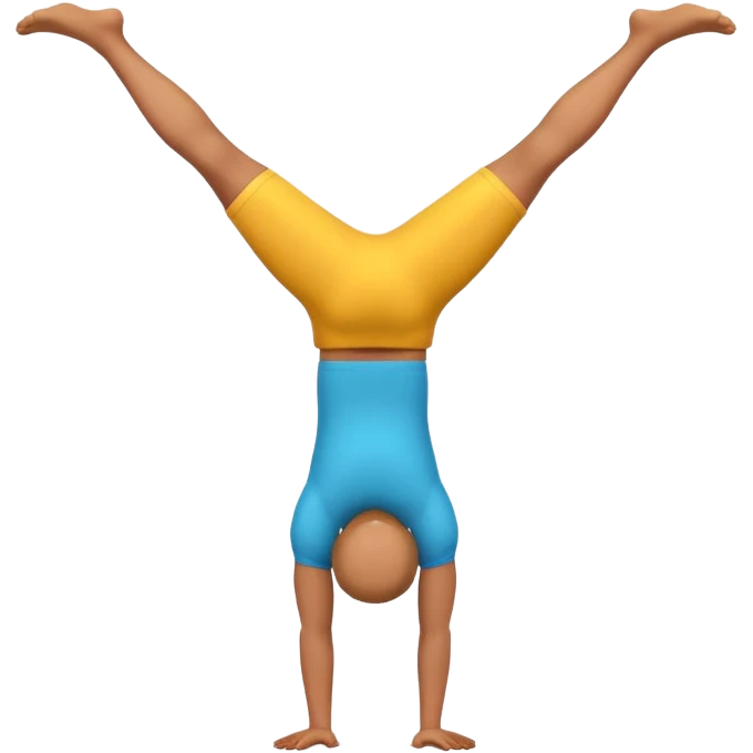 "3D man emoji doing a handstand, cheerful, colorful cartoon style, bright vibrant colors, simple background." emoji
