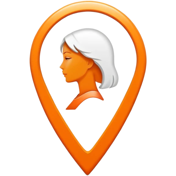 Orange location pin with white woman silhouette inside emoji