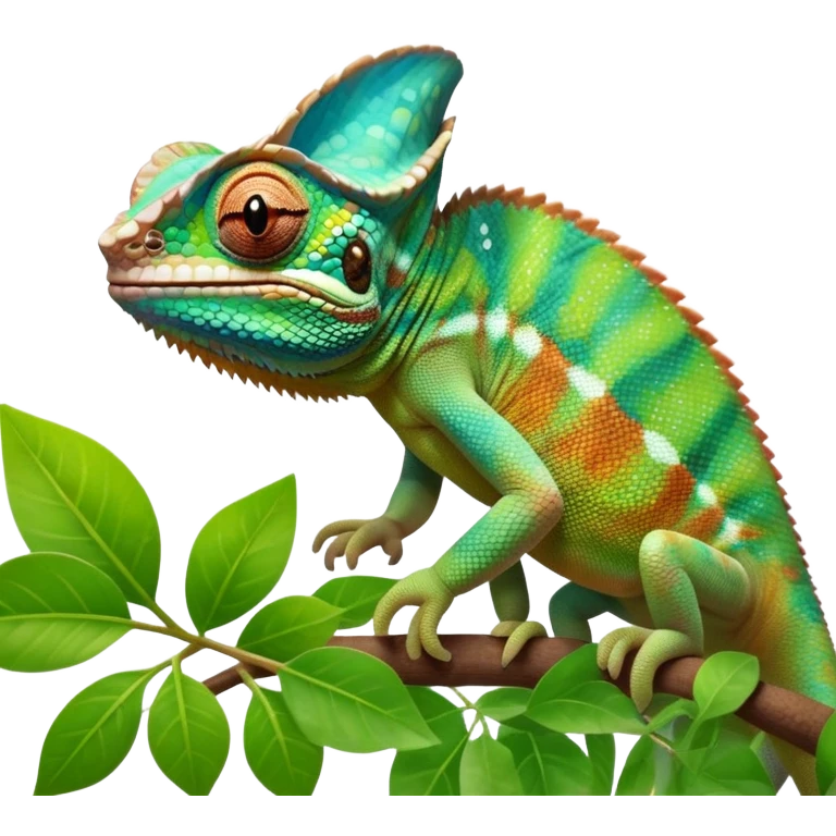 cinematic giant-smiling. chameleon-realistic emoji,-blending-with-vibrant-greenery.-detailed-scales-in-shifting-colors,-showing-the-chameleon’s-ability-to-camouflage.-soft-natural-light-highlights-its-texture.-nature-background, zoomed into its face emoji