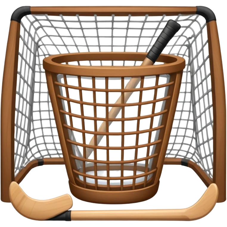 Clear cup filled with hockey sticks, hockey sticks, and hockey net  emoji