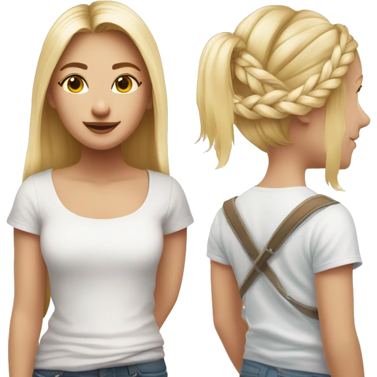 Une fille avec des lunetts roses et un t-shirt blanc un short blanc et une tresse blonde emoji