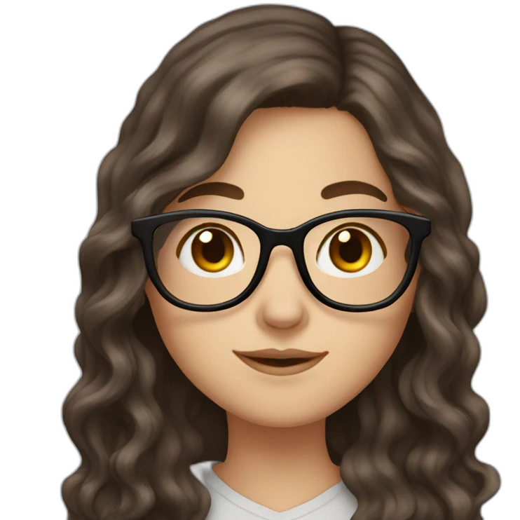 White Girl with wavy dark brown long hair, brown eyes and glasses emoji