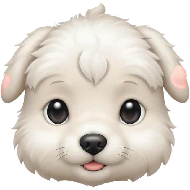 a white cute baby dog with a small gray stain on one eye emoji