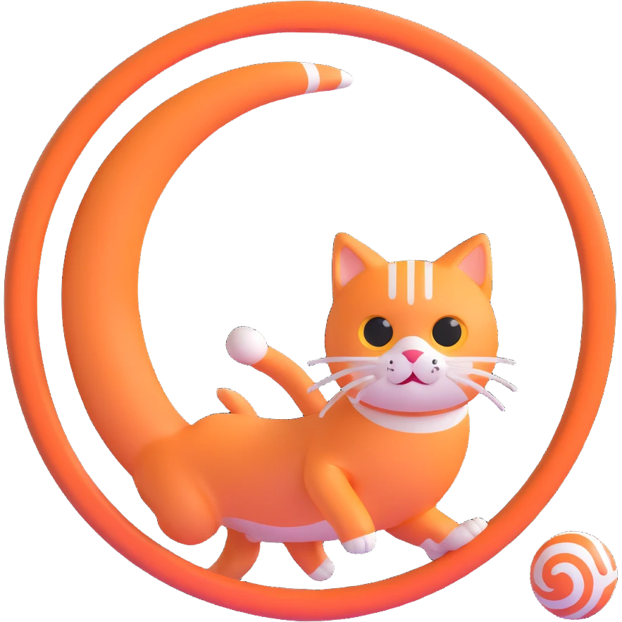 A cat chasing a ball that looks like the Enso speedrun logo emoji