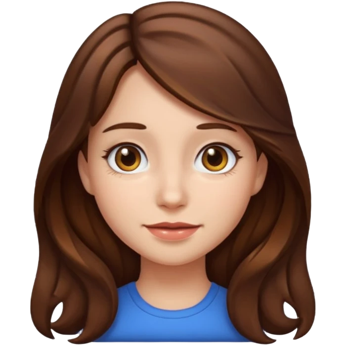 chica con el pelo castaño, muy largo, ligeramente ondulado, ojos marrón oscuro, estilo emoji de iPhone emoji