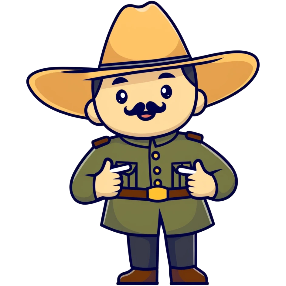 Make me an image of poncho villa leaving advice behind  emoji