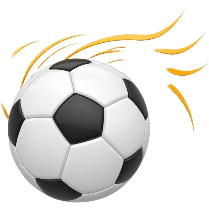 Apple-style emoji of a soccer ball with curve effect, flying with curved wind trails showing spin, glossy 3D look, clean minimal design, soft lighting, transparent background. emoji
