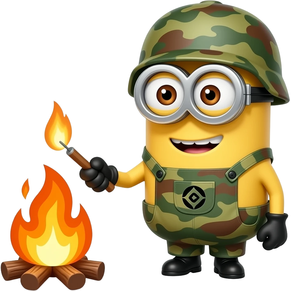 minion in army fatigues lighting a fire Text Didi burn baby burn emoji