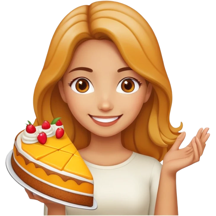 Beautiful girl holding a big mango cake in both hands emoji