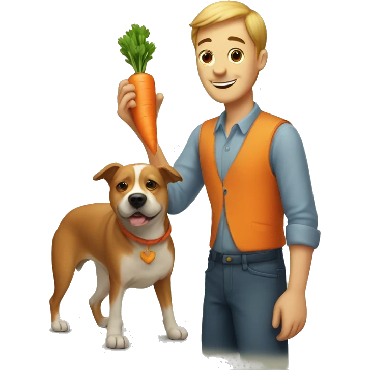 guy touching a carrot headed dog emoji