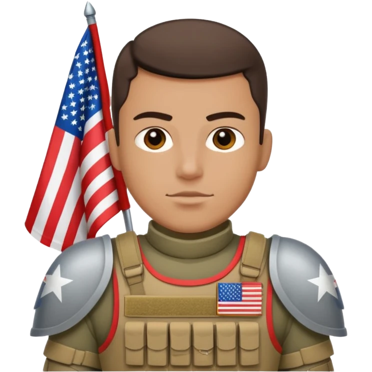 generate white full-armored american soldier with small usa flag on shoulder emoji