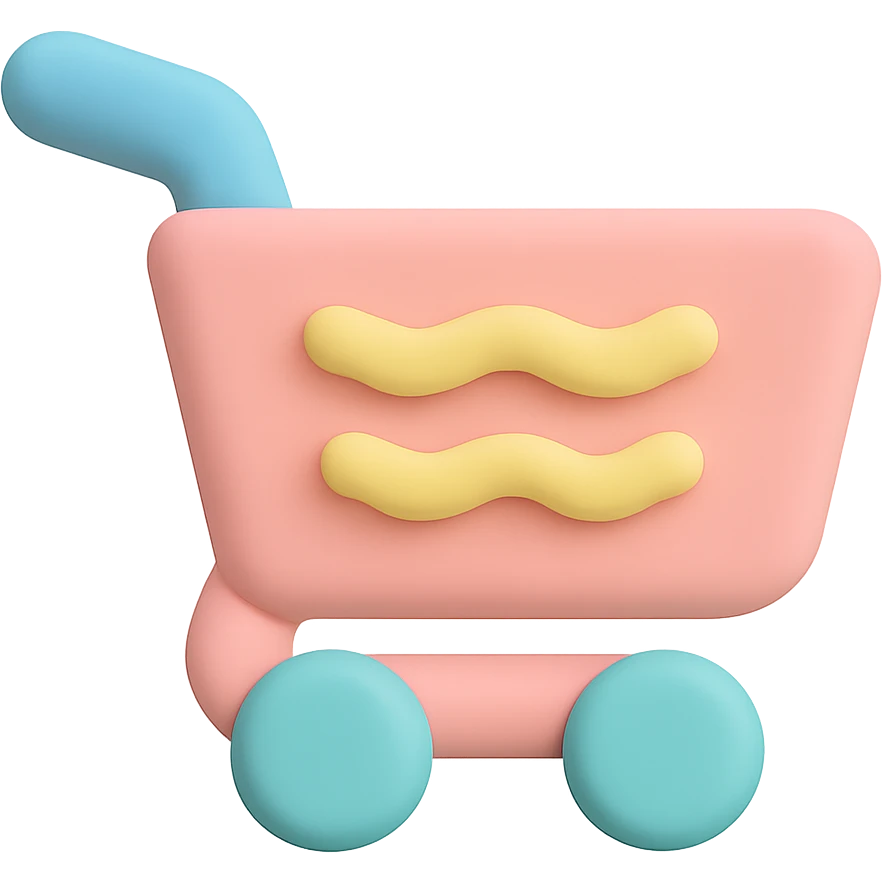 icon of a shopping cart, soft pastel colors, smooth rounded shapes, cute and minimal look emoji