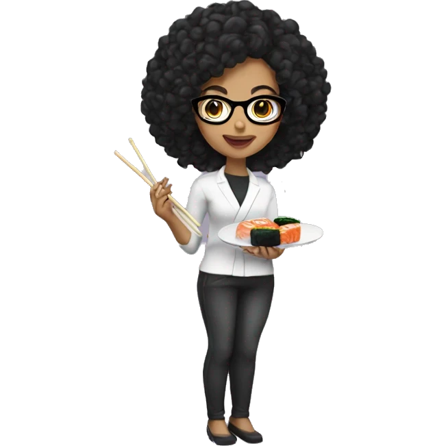 lightskin girl with curly black hair and glasses eating sushi  emoji