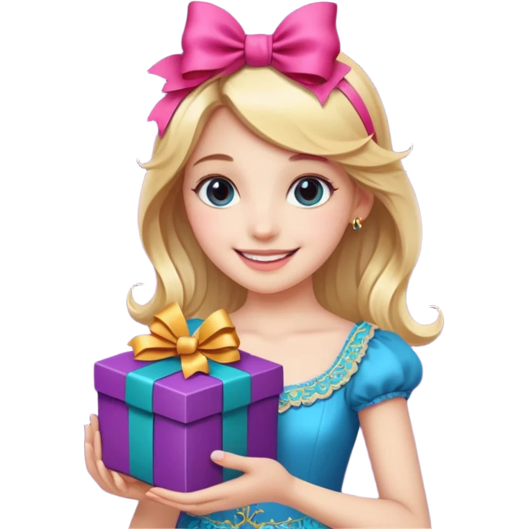 A smiling girl holding a beautiful box in her hand emoji