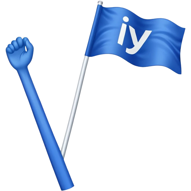 Blue flag written ￼on it “￼i y i” emoji