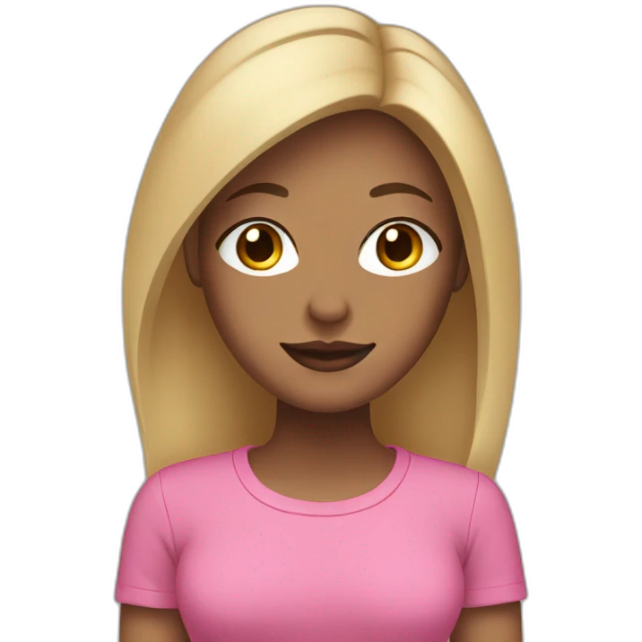 Tan woman with middle part black hair with blonde highlights and pink shirt emoji
