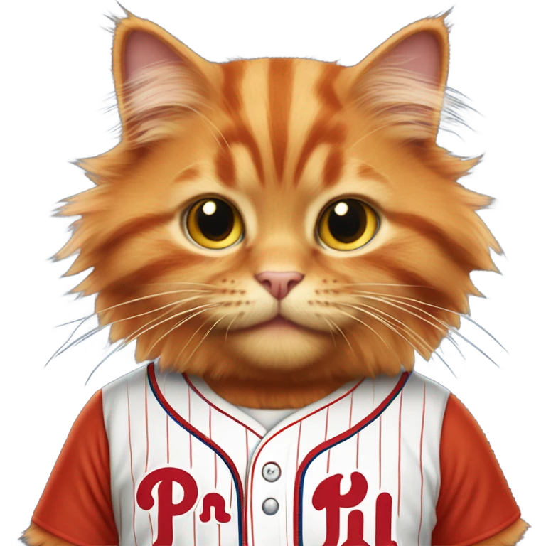 cute fluffy all orange cat in philadelphia phillies shirt emoji