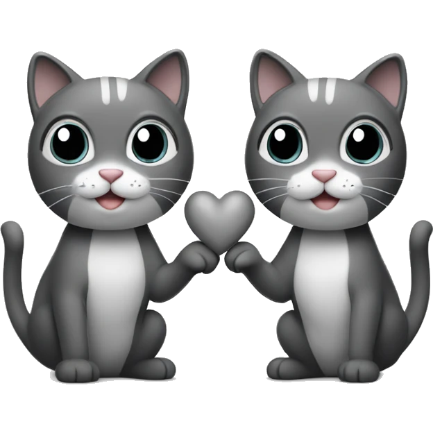 two cat making a heart with their tails black and grey emoji