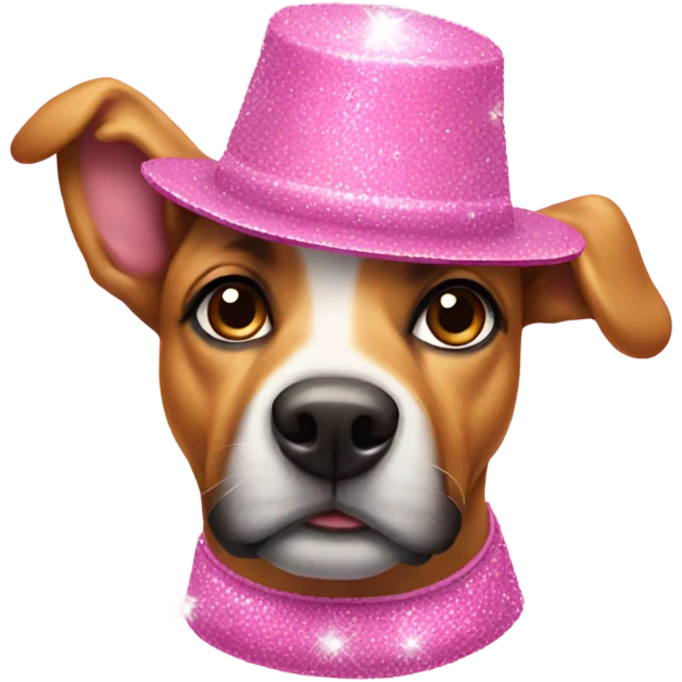 dog with a pink sparkly hat emoji