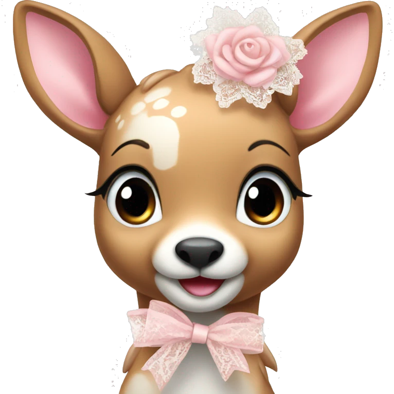 Happy pink fawn with lace white ribbon emoji