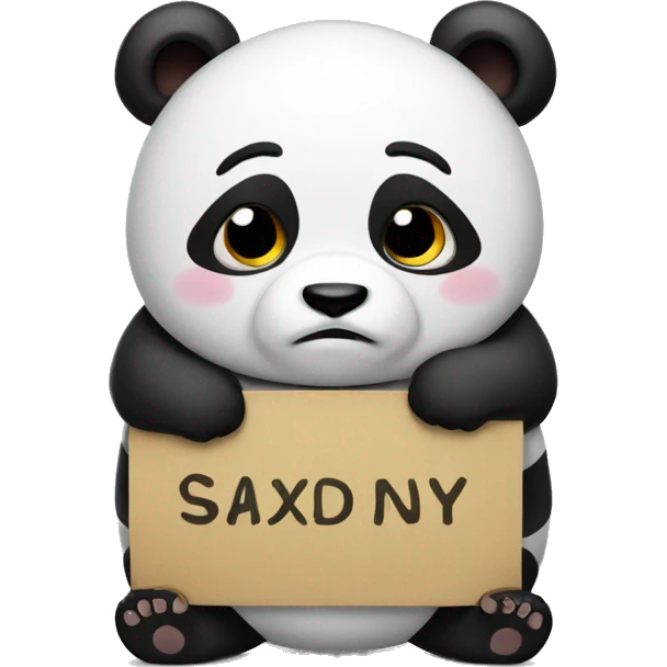 A fat panda holding a sign that says SAD emoji