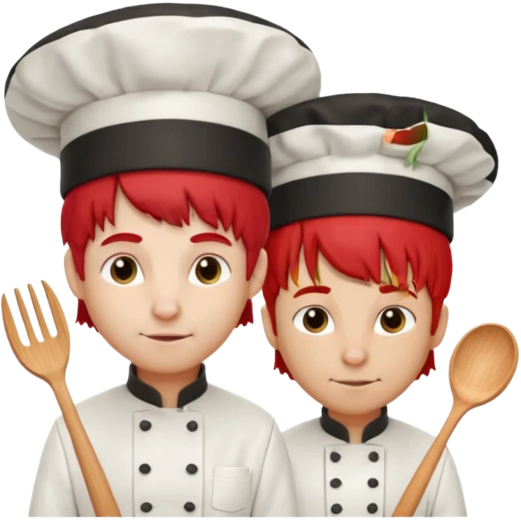 A rat with a fringe, long black hair and chefs and a man with red hair and a chefs hat emoji