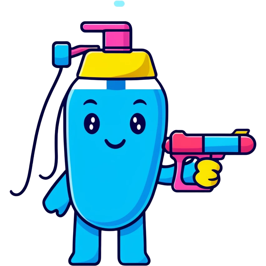 emoji face holding a water gun, bright colors emoji
