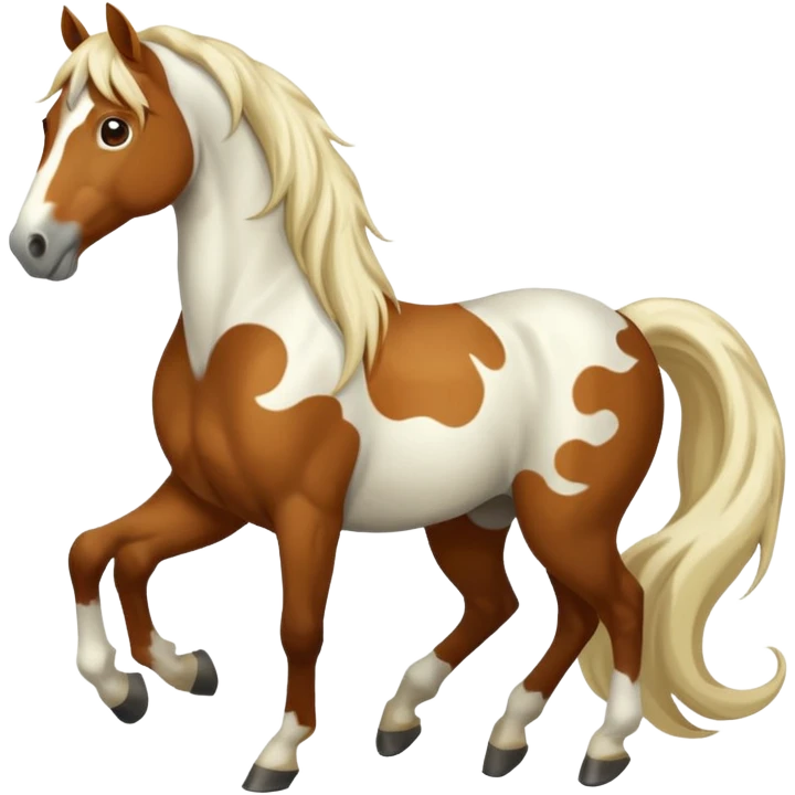 A horse in white with brown spots and a long mane emoji