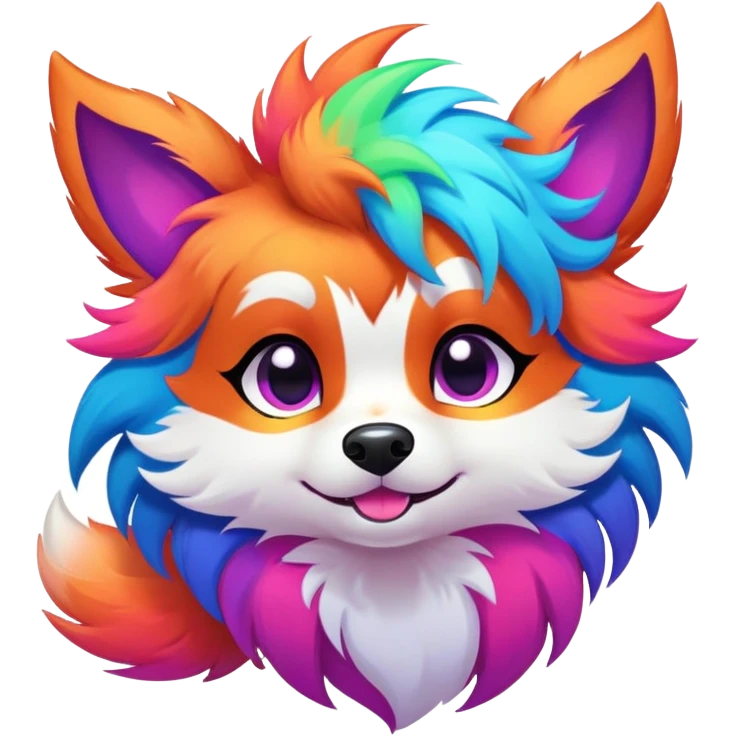 Vibrant multicolored neon-colored Falvie-Fionbri-creature-sparkle-dog-fursona emoji