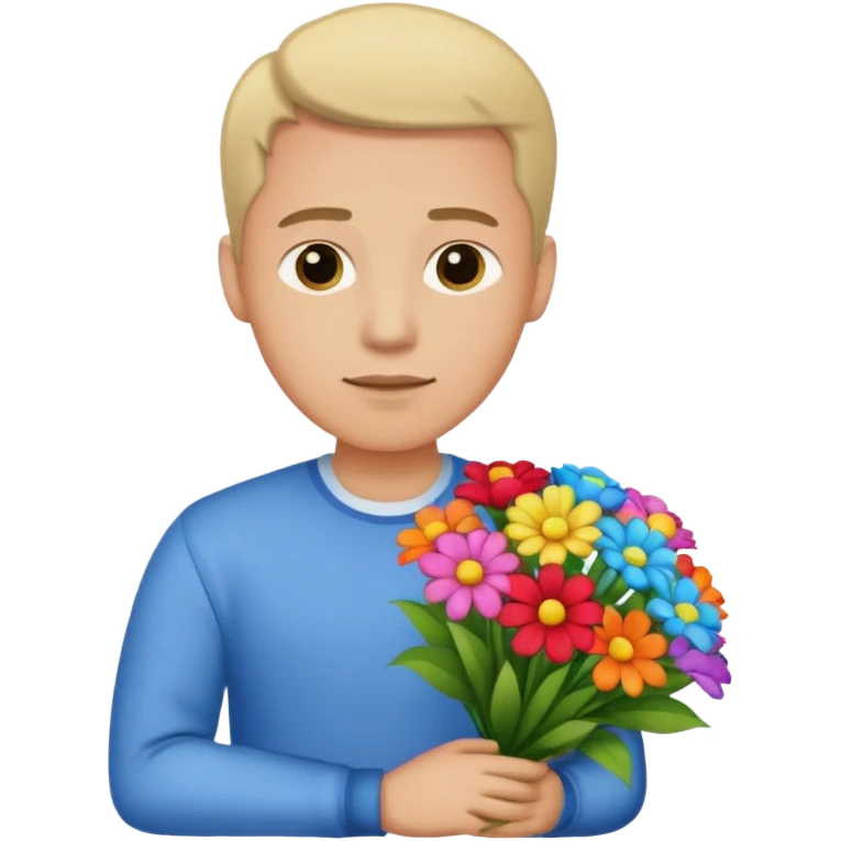 Man flowers in hands head emoji