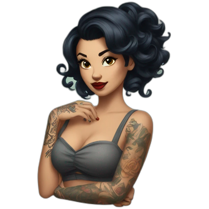 Pinup dark hair and tattoos emoji