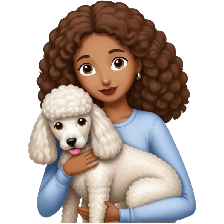 White standard poodle and long Straight-haired brown-skinned woman embrace emoji