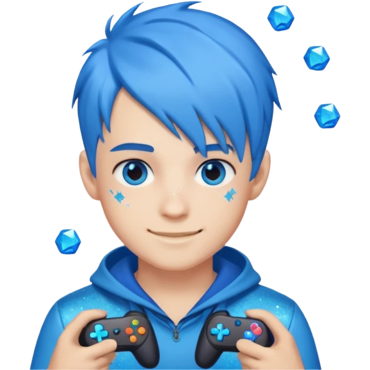 glitter blue gamer boy happy blue hair emoji