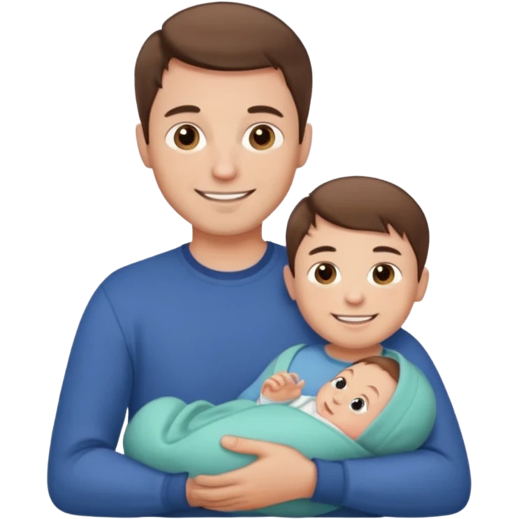 "Man with short brown hair and fair skin, without a mustache, holding a baby, smiling." emoji