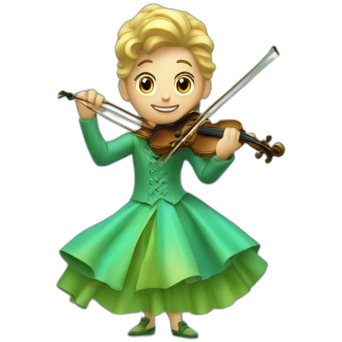 Violoniste, robe vert turquoise, lumière emoji