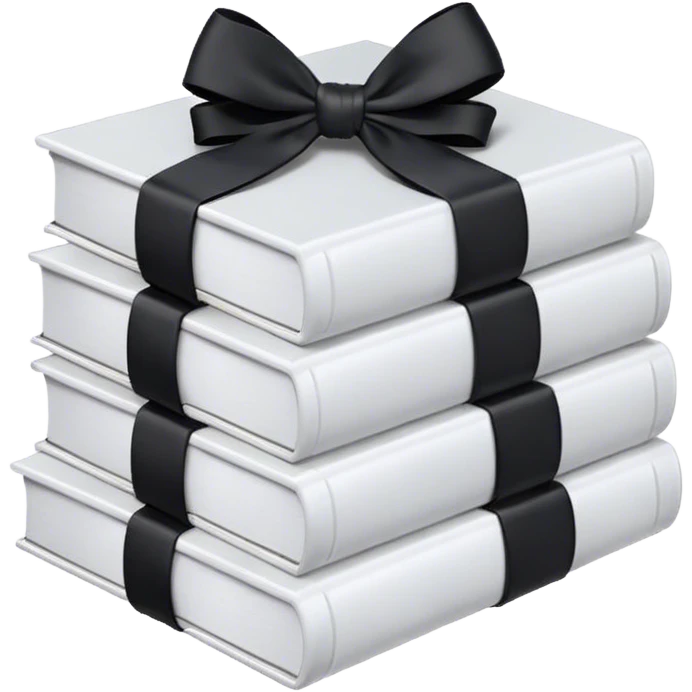 Stack of white books with black bow on top emoji