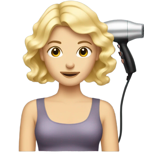 blonde girl blow drying hair emoji