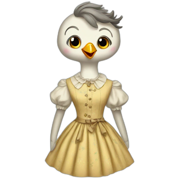 Cuckoo bird wearing a vintage dress emoji