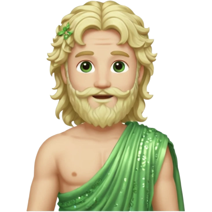 Zephyr, God of Spring Roman Deities with long blonde wavy hair and beard, pale green sequin toga emoji