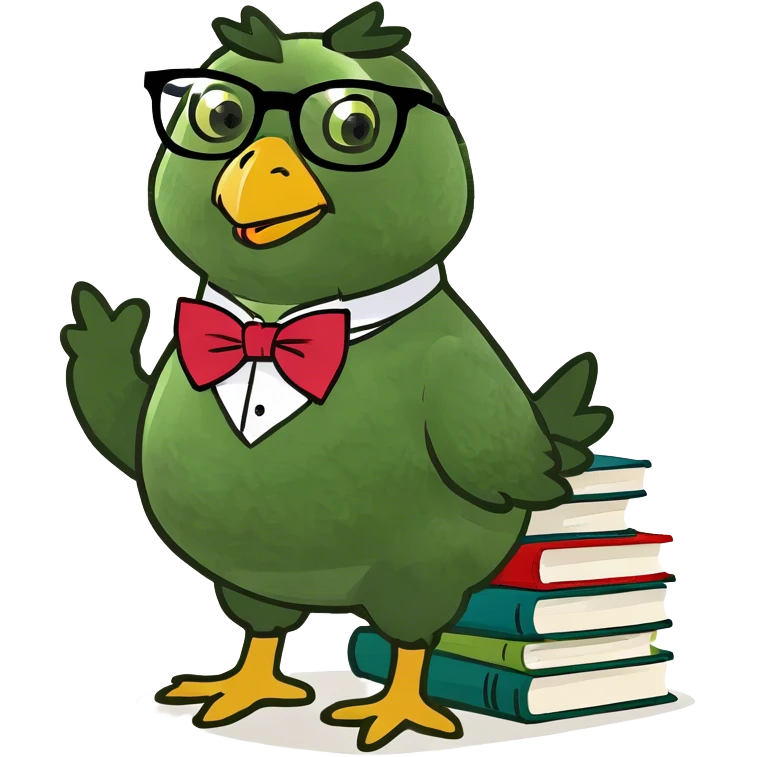 Chicken stand in books emoji
