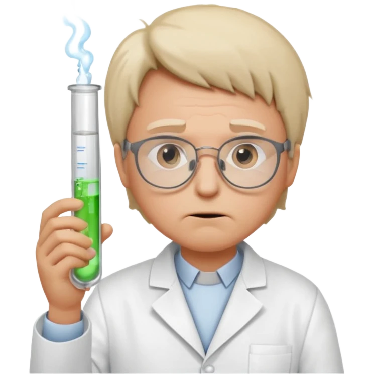 Frowns with Glasses,  Disappointed Scientist: Lab coat, thin glasses, holding test tube, upset expression
 emoji